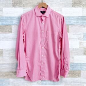J Crew Poplin Shirt Pink Gingham Button Down Wrinkle Free 80s 2Ply Mens Small